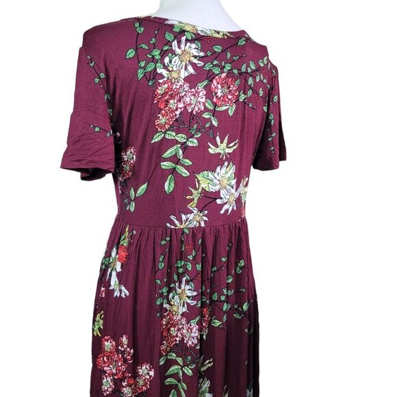 Dearcase Long Floral Dress Pockets Red Maroon Flowers Womens Large Floor Length - Picture 8 of 11